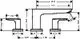 Drehbare, dreiteilige Wannenrandarmatur von Hansgrohe, mit zwei Wasseranschlüssen und einem integrierten Auslauf. Sichtbare Maße und Details sind im technischen Diagramm dargestellt.